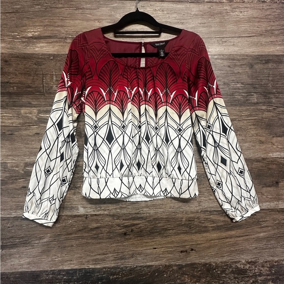 White House Black Market Tops - White House Black Market Red Black White Graphic Blouse with Relaxed Fit